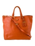 Prada Papaya Vitello Daino Leather Snap Cls Tote