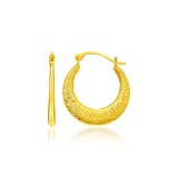 14k Gold Graduated Round Textured Hoop Earrings
