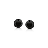 14k Wgold Round 1.50ct Black Topaz Stud Earrings