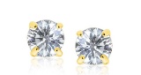 14k Gold Round .20ct White Topaz Stud Earrings