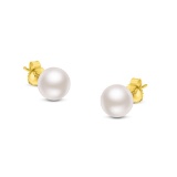 14k Gold Round White Cultured Pearl Stud Earrings