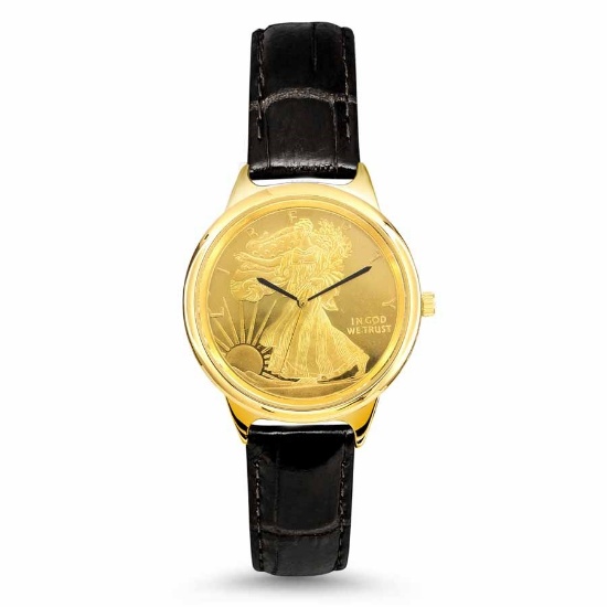Gold-pl. Walking Liberty Medallion Men's Watch