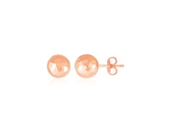 14k Gold Faceted Texture Ball Earrings