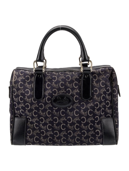 Celine Canvas Boston Prt Blue Canvas Top Hdl Bag