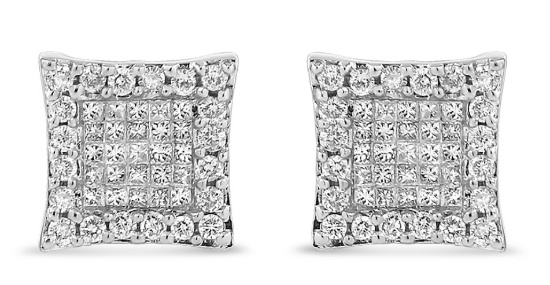 18k Wgold 1.01ct Diamond Square Cluster Earring