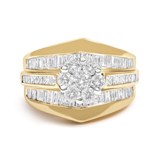 14k Gold 2.30ct Diamond 3-row Ring