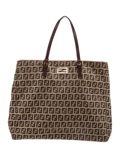 Fendi Zucchino Ff Small Printed Brown Canvas Tote