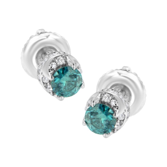 14k White Gold .57ct White & Blue Diamond Earrings