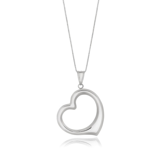 14k White Gold Floating Heart Drop Necklace