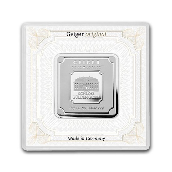 50g Silver Square - Geiger (encapsulated W/ Assay)