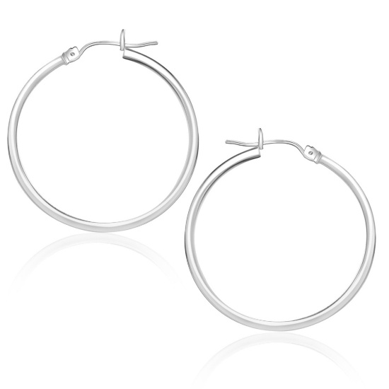 10k White Gold Polished Hoop Earrings 25mm