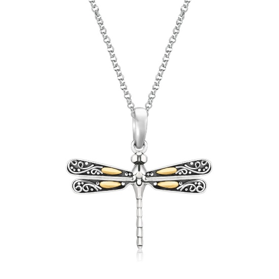 18k Gold & Silver Dragonfly Motif Necklace