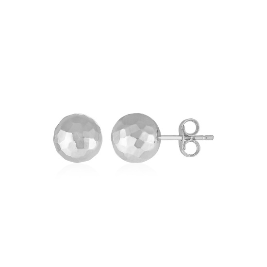14k White Gold Faceted Texture Ball Earrings