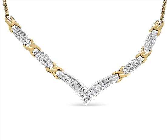 10k Two-tone Gold Round 1.00ct Diamond Necklace