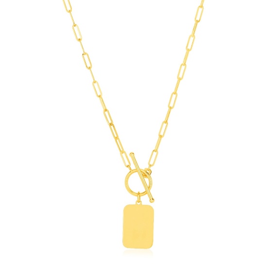 14k Gold Rectangle Bar Front Toggle Clasp Necklace