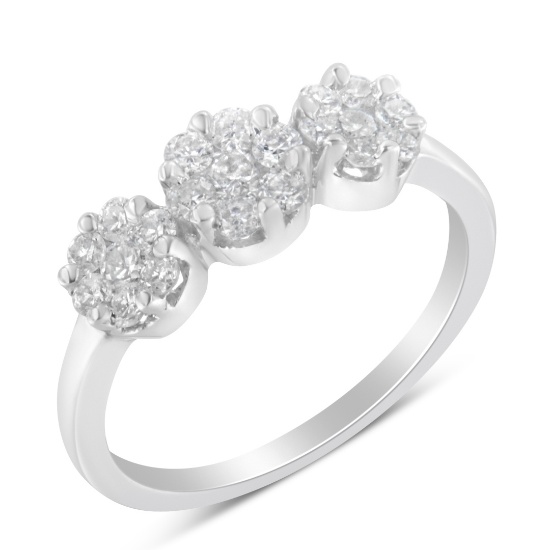 14k Gold .70ct Diamond Cluster 3-stone Ring