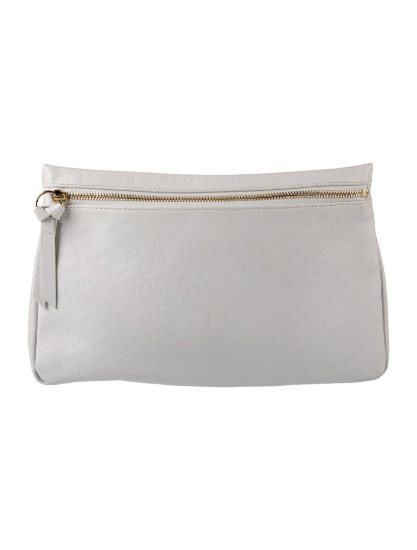 Jimmy Choo White Embossed Leather Zip Cls Clutch