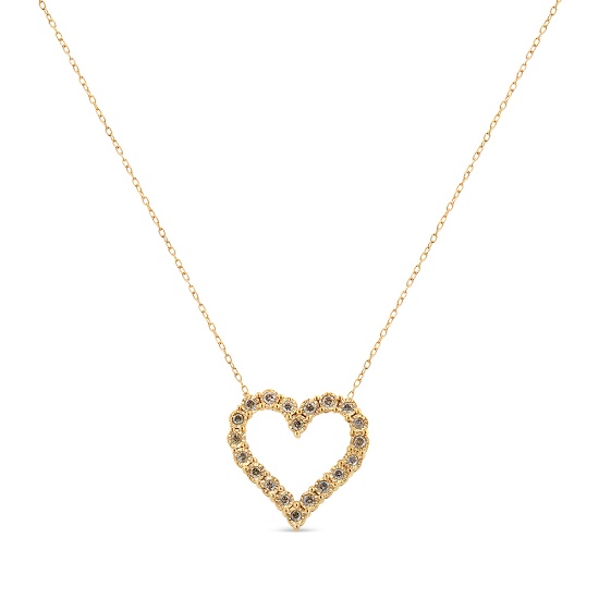 10k Gold-pl .50ct Champaign Diamond Heart Necklace