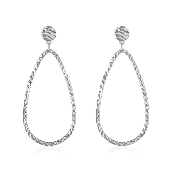 14k White Gold Textured Teardrop Post Earrings