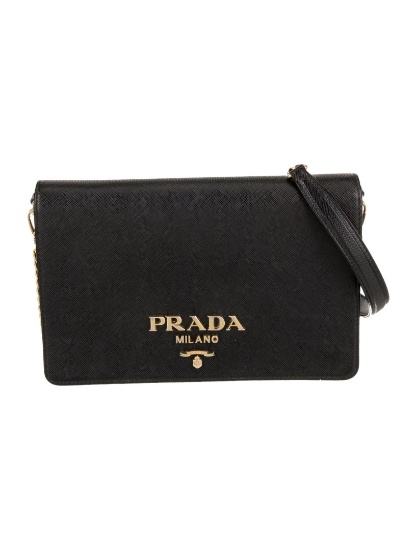Prada Nero Saffiano Chain-link Snap Evening Bag