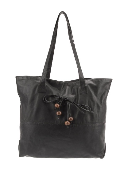 Gucci Vtg Blk Leather Gunmetal Hdw Beaded Tote