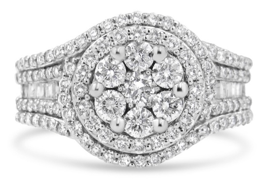 14k Wgold 1.51ct Diamond Floral Cluster Ring