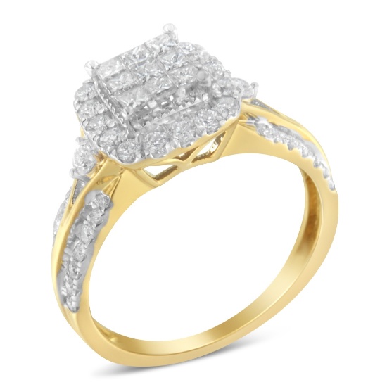 10k Gold 1.07ct Diamond Cushion Shape Halo Ring