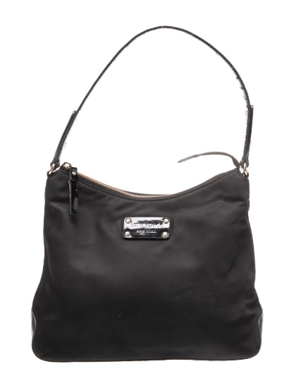 Kate Spade Patent Lthr Black Nylon Zip Shldr Bag