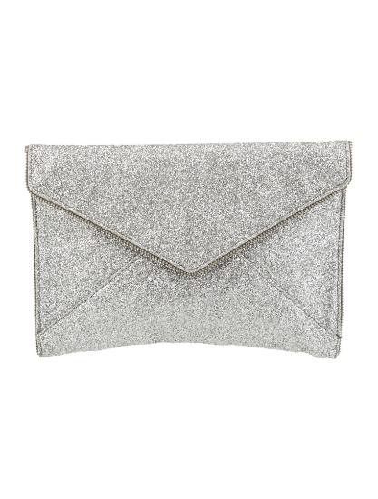 Rebecca Minkoff Silver Glitter Grosgrain Clutch