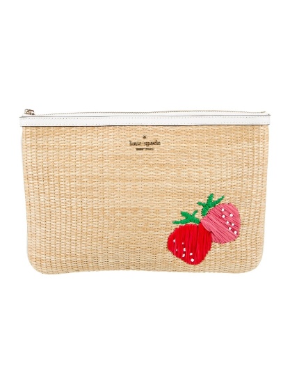 Kate Spade Neutrals Raffia Zip Closure Portfolio