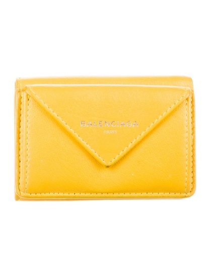 Balenciaga Yellow Leather Canvas Lining Wallet