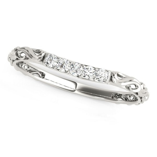 14k Wgold .09ct Diamond Antique Style Curved Band
