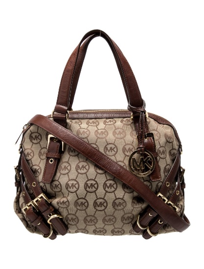 Michael Kors Brown Canvas Zip Closure Top Hdl Bag