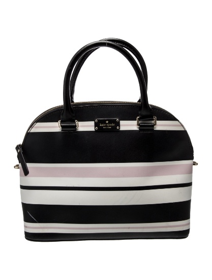 Kate Spade Black Leather Striped Zip Top Hdl Bag