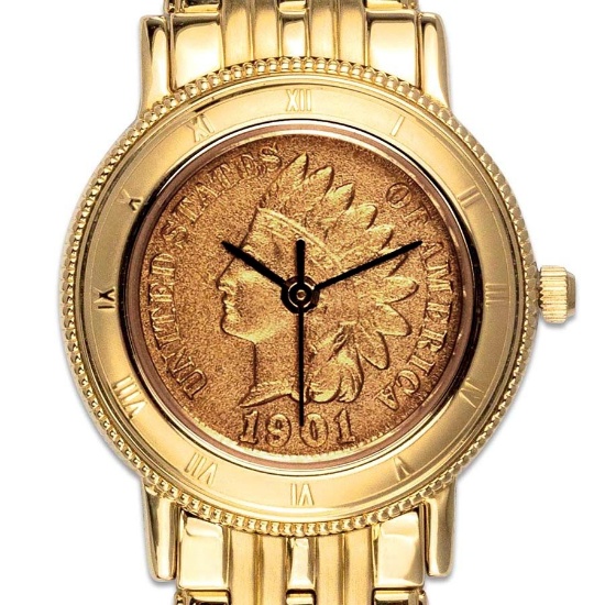 Gold Tone Indian Head Penny Ladies Watch