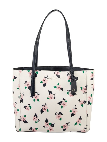 Kate Spade Neutrals Pvc Floral Zip Closure Tote