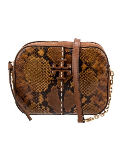Tory Burch Brown Embossed Leather Crossbody Bag