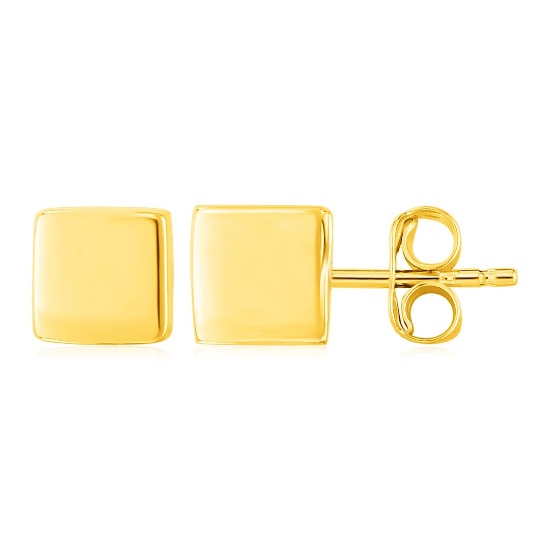 14k Gold Polished Cube Post Earrings