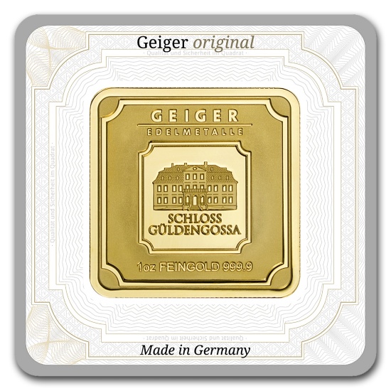 1oz Gold Square Geiger Edelmetalle Capsuled Assay