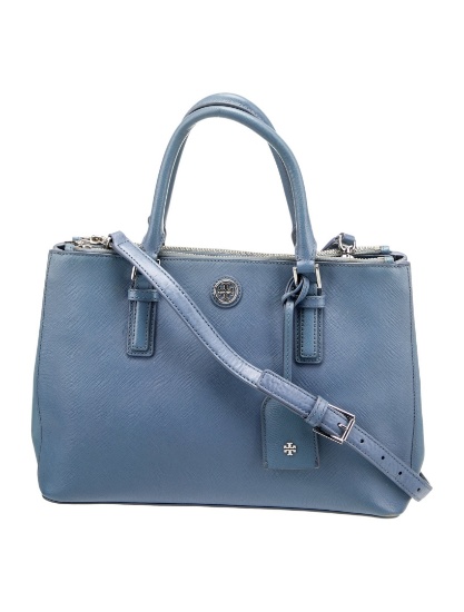 Tory Burch Blue Lthr Silver-tone Hdw Top Hdl Bag