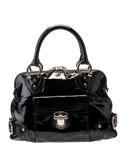 Marc Jacobs Black Patent Leather Zip Top Hdl Bag
