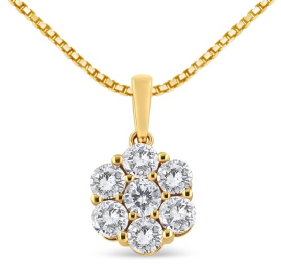 14k Gold Round 2.00ct Diamond Cluster Necklace