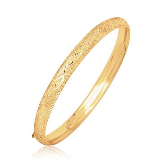 14k Gold Diamond Cut Design Dome Children's Bangle