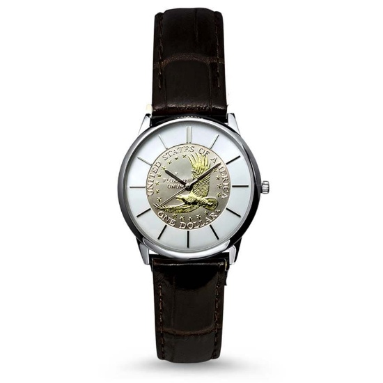 Gilded Sacagawea Dollar Leather Band Men's Watch