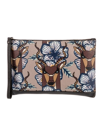 Furla Blue Saffiano Leather Floral Zip Cls Clutch