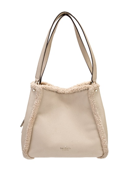 Kate Spade Neut Leather Faux Fur Snap Shldr Bag