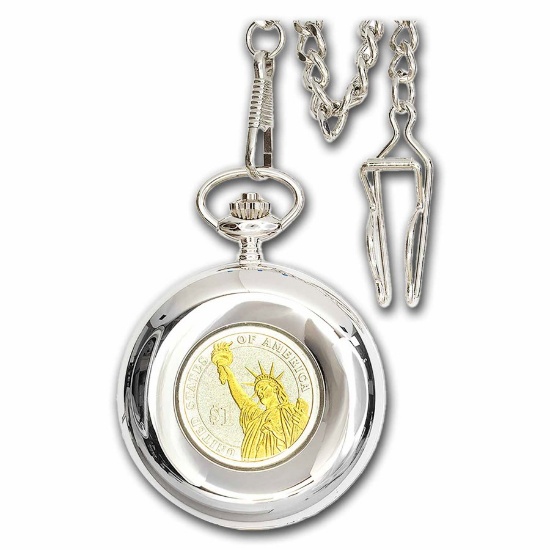 24k Gold Silver Gilded Liberty Unisex Pocket Watch
