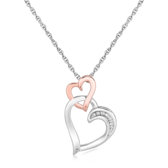 Round .02ct Diamond Accented Dual Heart Necklace