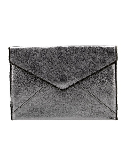 Rebecca Minkoff Silver Leather Snap Messenger Bag