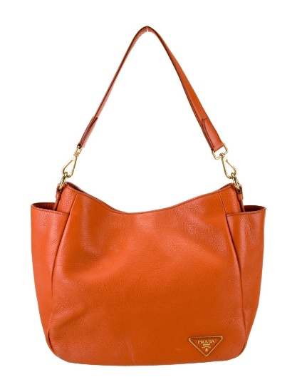 Prada Orange Vitello Daino Lthr Gold-tone Hdw Hobo